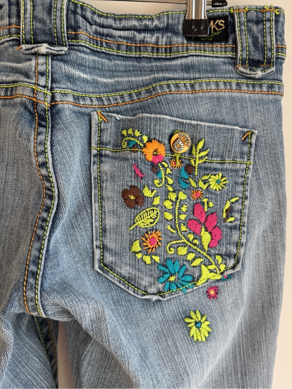 Akademiks Y2K Embroidered Floral Jeans Sz 29 Low Rise Bootcut Boho 2000s CUTE!